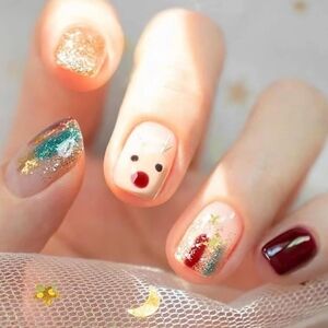 24 pcs Christmas Press On Nails Short Length Square Shape